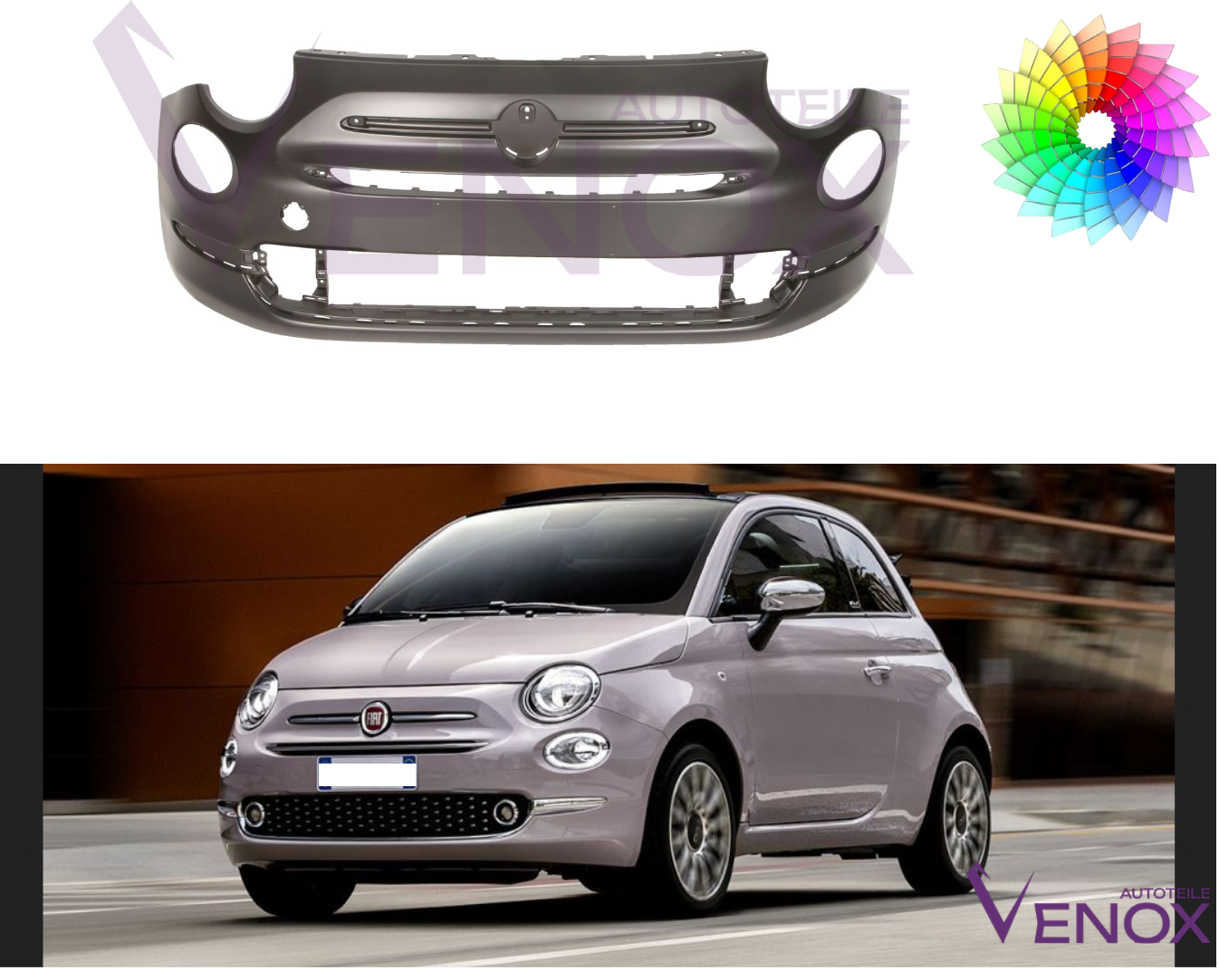 Voor Fiat 500 (312) Lounge vanaf 15 Voorbumper in aangepaste kleur gespoten NIEUW - Afbeelding 2