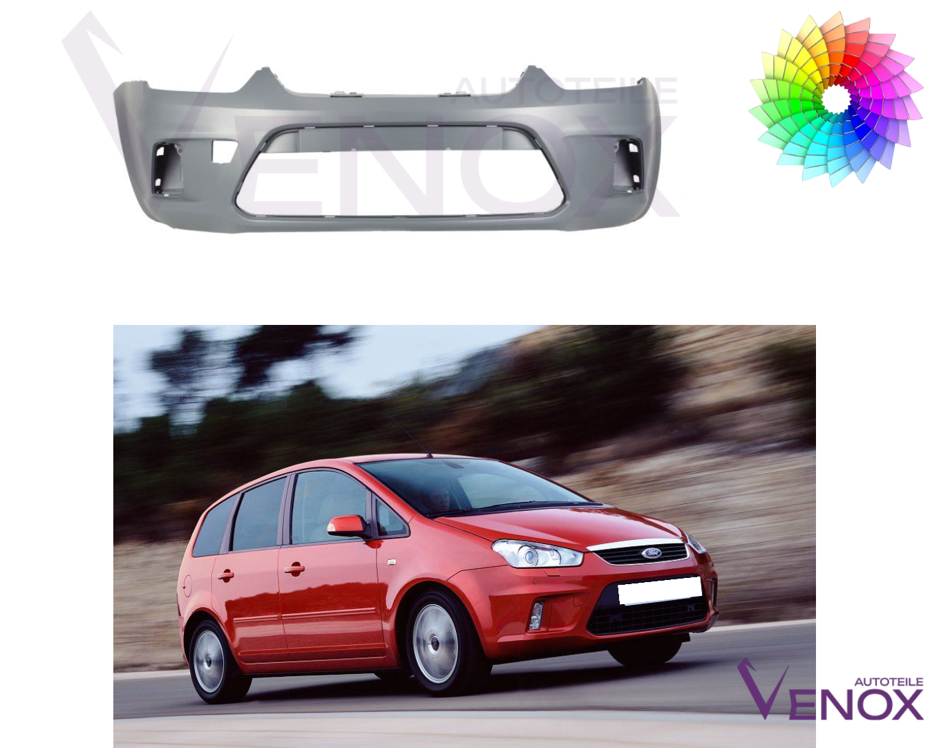 Voor Ford C-Max C214 2007-2010 Voorbumper gespoten in de gewenste kleur - Afbeelding 2