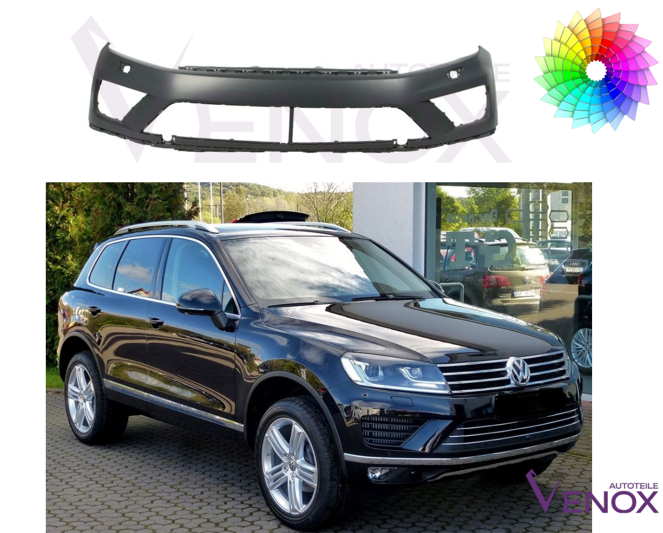 Voor VW Touareg 7P 2014-2018 SRA PDC voorbumper gespoten in de gewenste kleur - Afbeelding 2