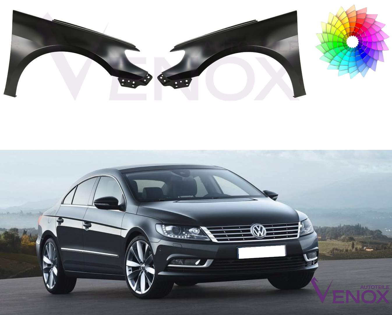 VW Passat CC Spatborden 12-17 Voor links gespoten in de gewenste kleur NIEUW - Afbeelding 2