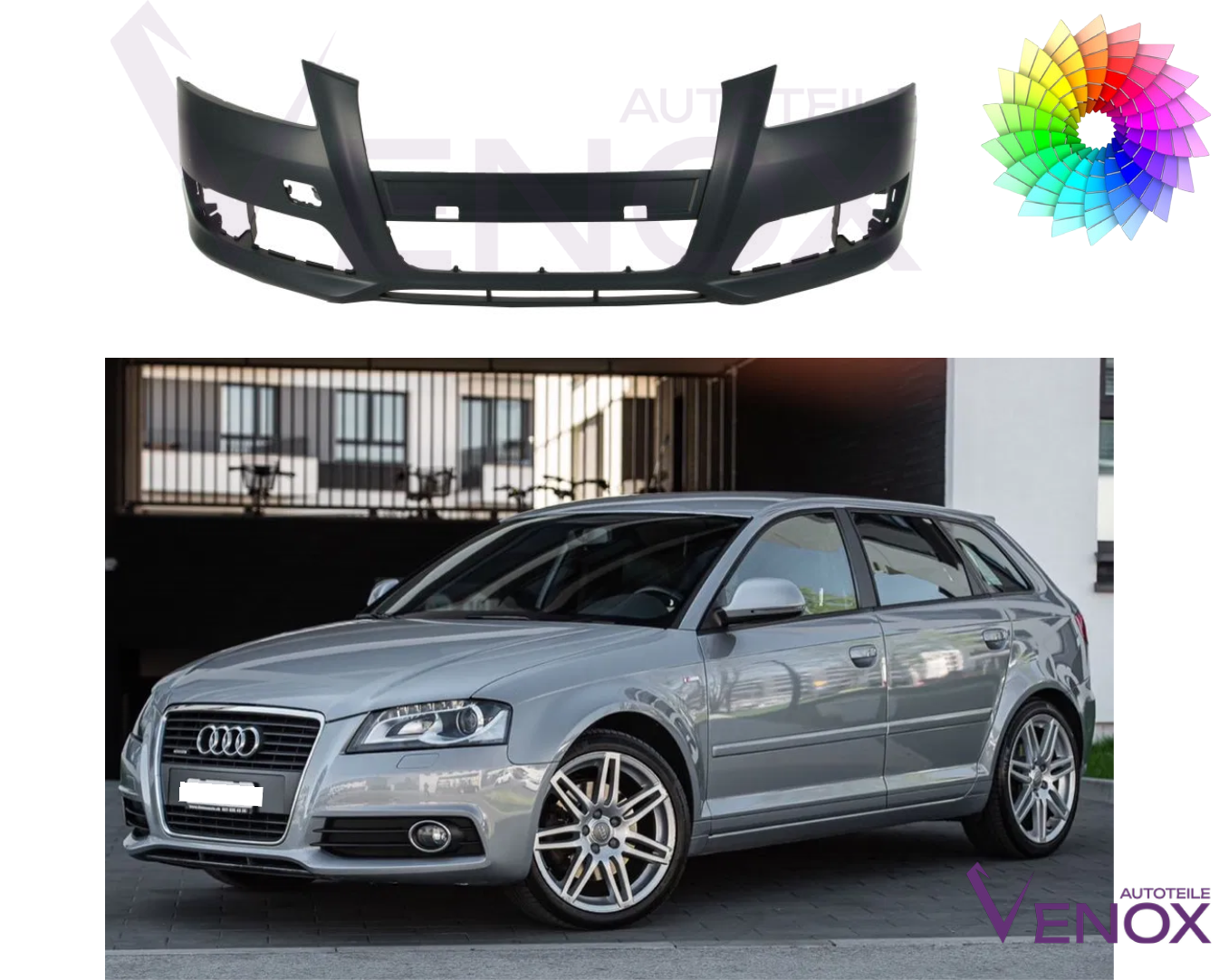 Voor Audi A3 8P 2008-2013 Voorbumper gespoten in de kleur van je keuze - Afbeelding 2