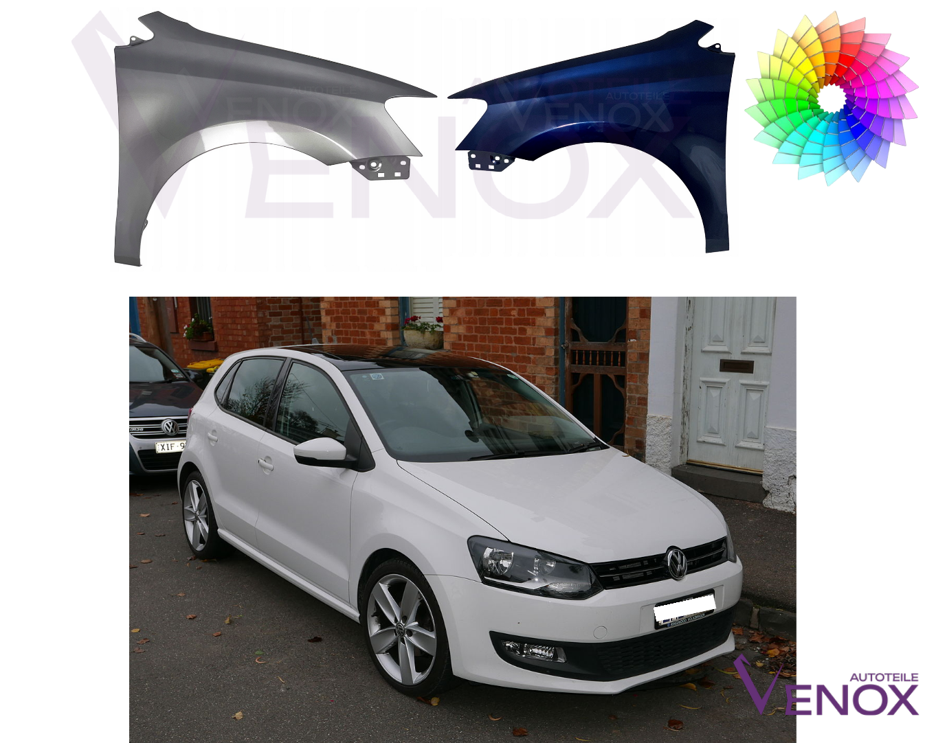 Voor VW Polo 6R 09-17 Spatbord rechtsvoor gespoten in kleur naar keuze - Afbeelding 2