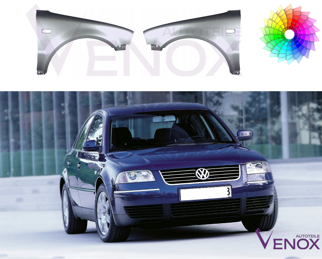Voor VW Passat B5 00-05 Spatbord linksvoor gespoten in kleur naar keuze - Afbeelding 2