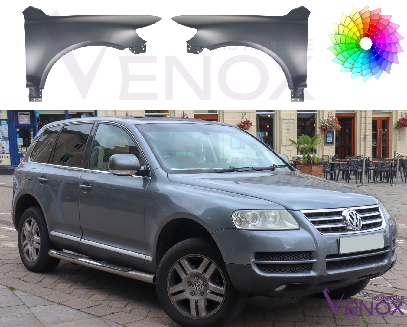 Voor VW Touareg 7L 02-06 Spatbord rechtsvoor gespoten in de gewenste kleur - Afbeelding 2