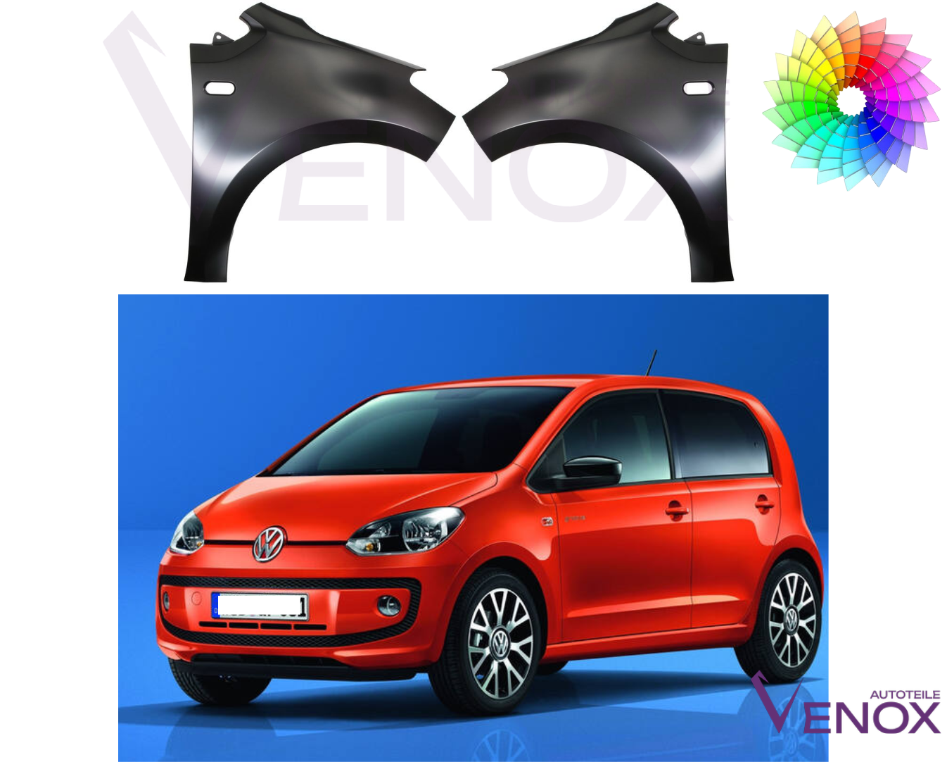 VW UP SKODA CITIGO SEAT MII 12-16 Spatbord rechtsvoor Gespoten in kleur naar keuze - Afbeelding 2