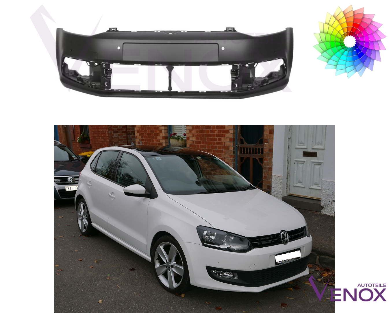 Voor VW Polo 6R 2009-2017 4 x PDC voorbumper gespoten in gewenste kleur - Afbeelding 2