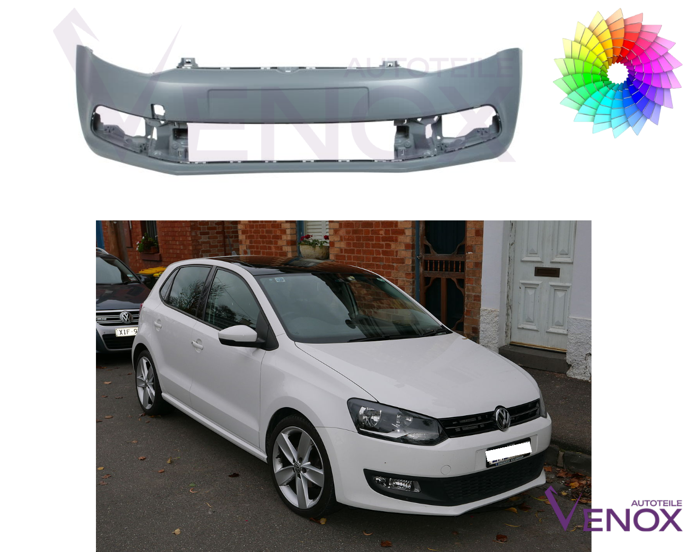 Voor VW Polo 6R 2014-2017 Voorbumper gespoten in de gewenste kleur - Afbeelding 2