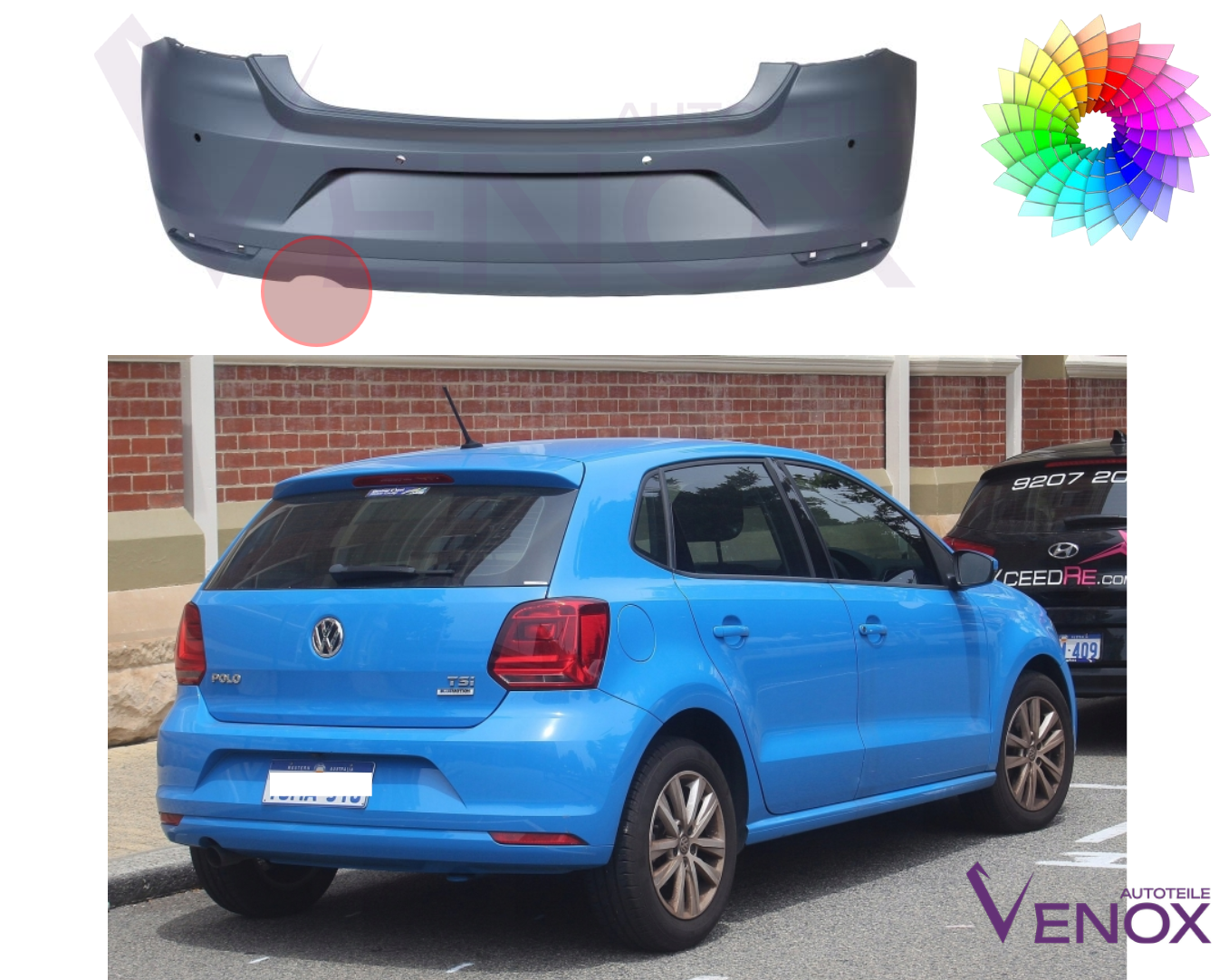 Voor VW Polo 6R 2014-2017 PDC achterbumper gespoten in de gewenste kleur - Afbeelding 2