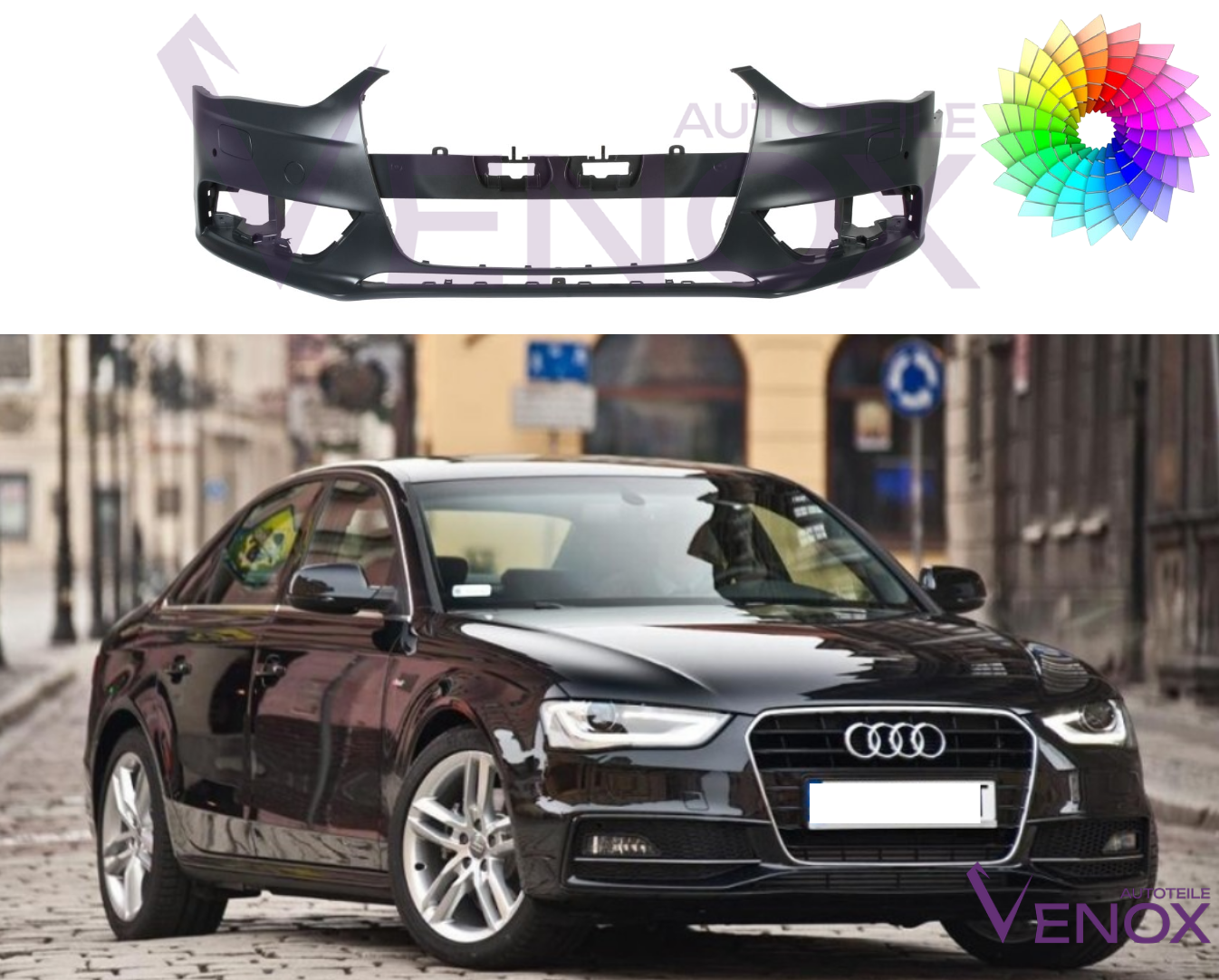 Voor Audi A4 B8 11-15 Bumper met PDC SRA Voor gespoten in aangepaste kleur NIEUW - Afbeelding 2