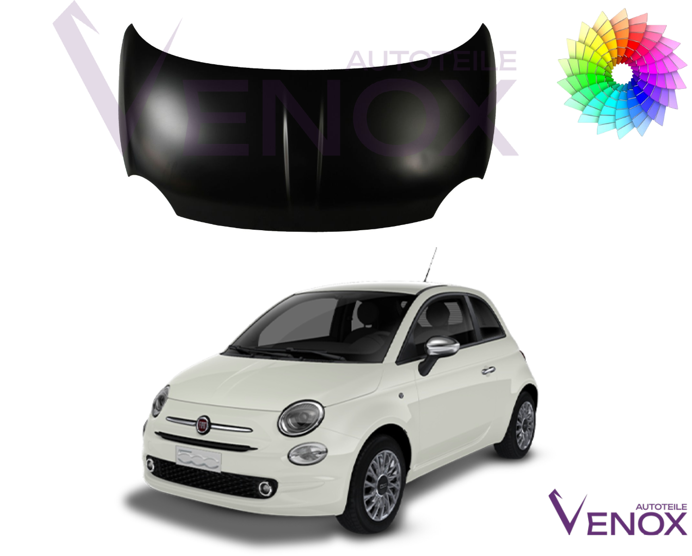 Voor Fiat 500 (312) 07-15 Motorkap in de gewenste kleur gespoten NIEUW - Afbeelding 2