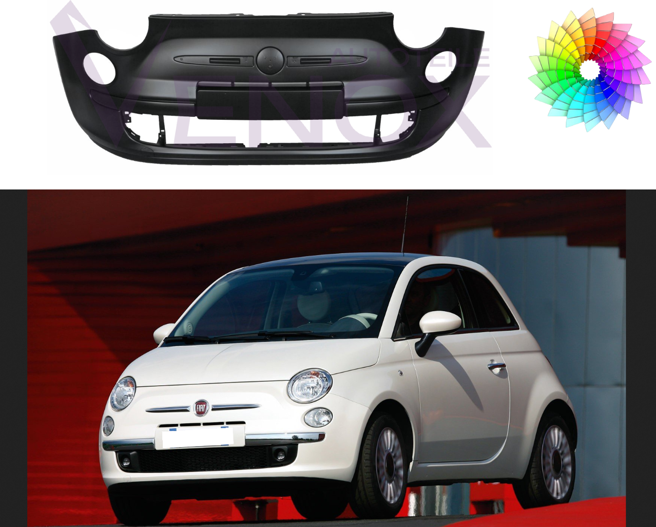 Voor Fiat 500 (312) 07-15 Voorbumper gespoten in de gewenste kleur NIEUW - Afbeelding 2