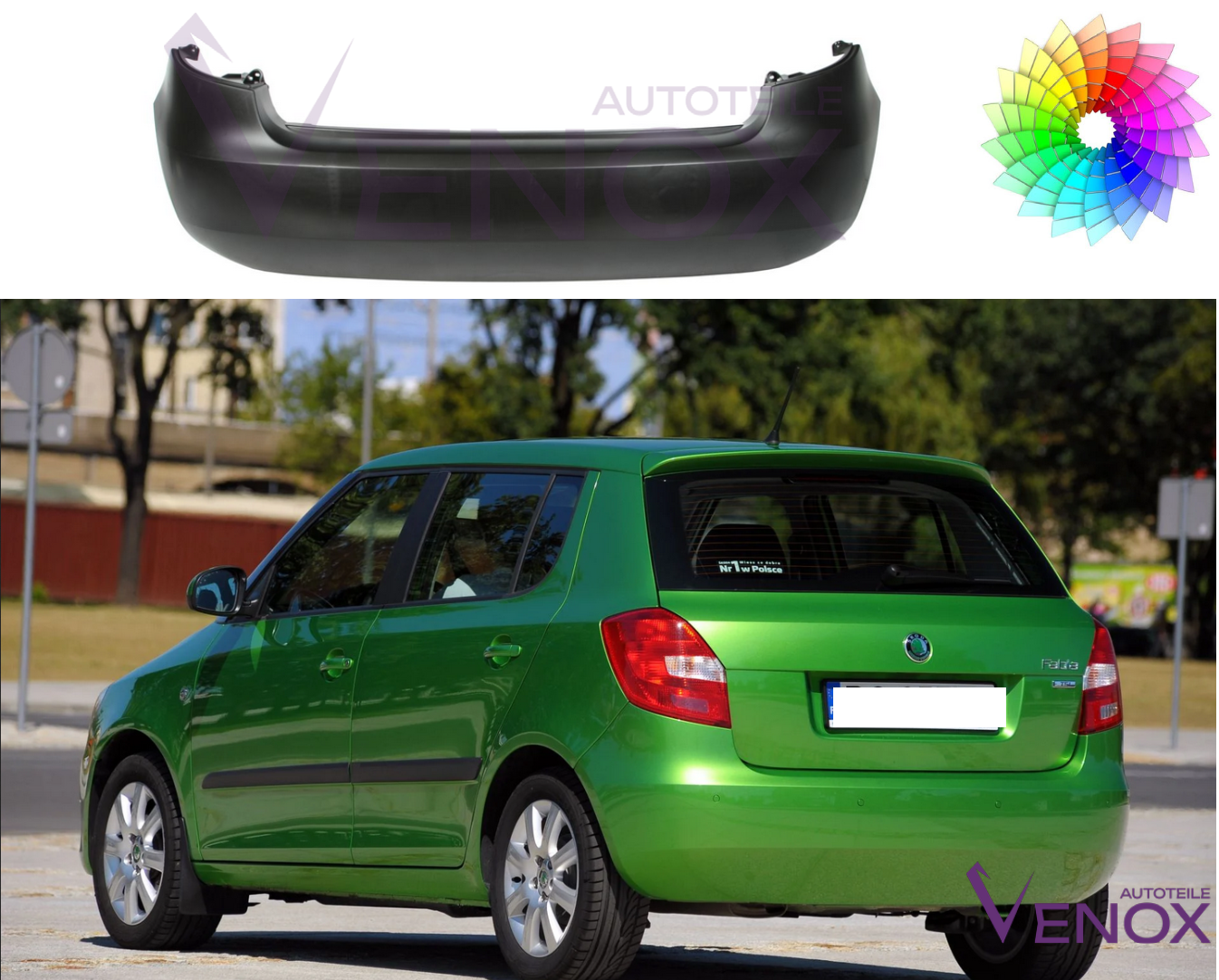 Voor Skoda Fabia Roomster 5J 07-15 Achterbumper PDC Gespoten in gewenste kleur - Afbeelding 2