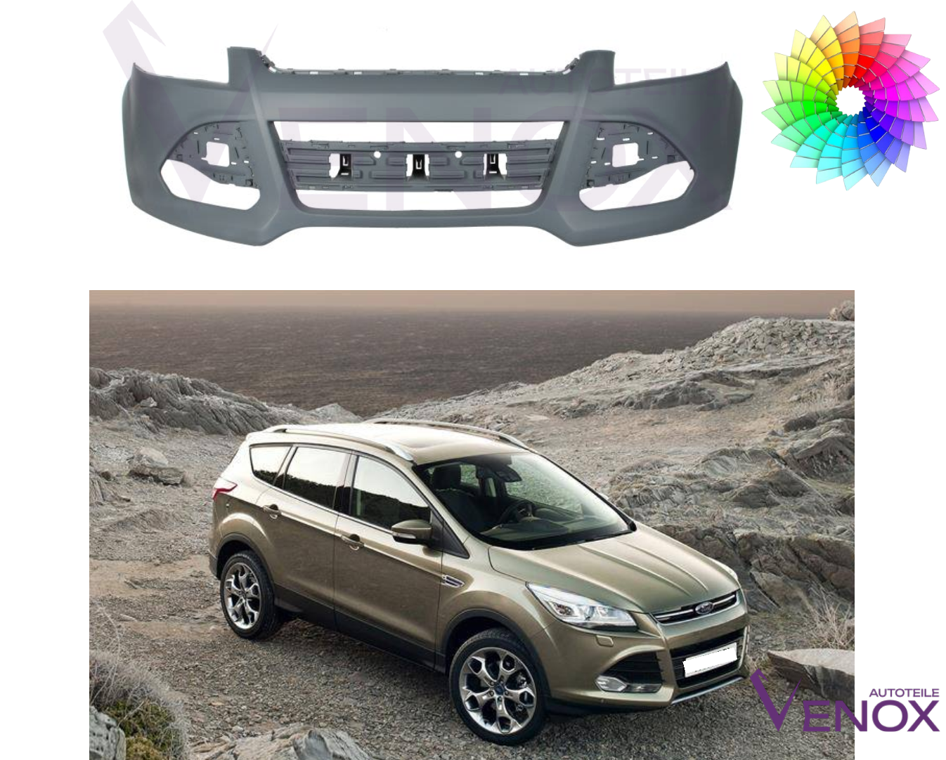 Voor Ford Kuga 2013-2016 PDC voorbumper gespoten in gewenste kleur NIEUW - Afbeelding 2