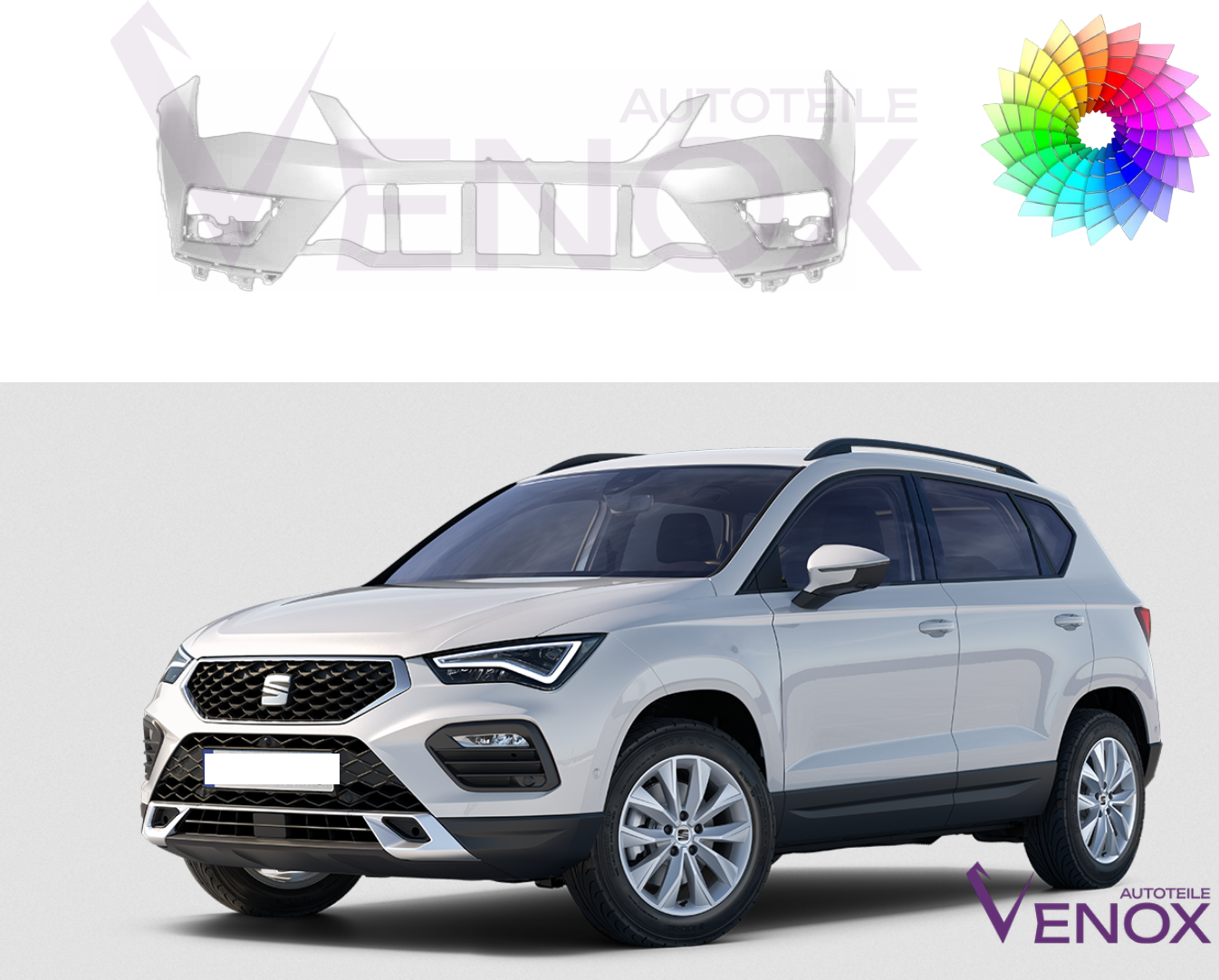 Voor Seat Ateca Vanaf 2016 Bumper 2 x PDC SRA Voor gespoten in gewenste kleur - Afbeelding 2