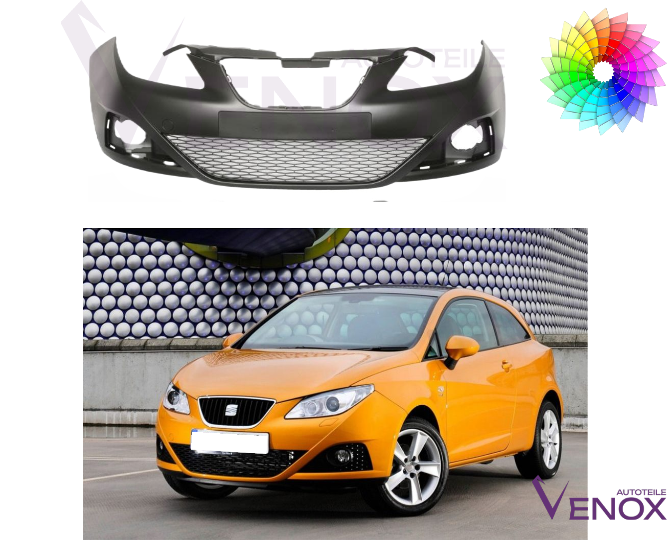Voor Seat Ibiza 6J SRA voorbumper 2008-2012 gespoten in de gewenste kleur - Afbeelding 2