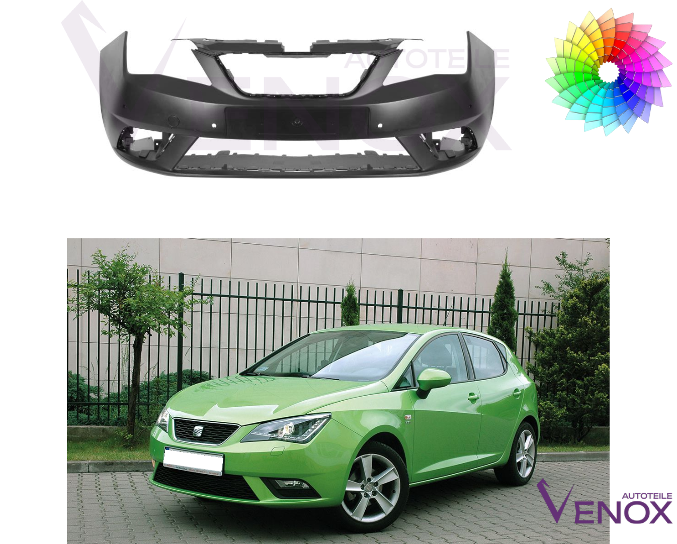 Voor Seat Ibiza 6J Bumper 2012-2016 PDC Voorzijde gespoten in gewenste kleur - Afbeelding 2
