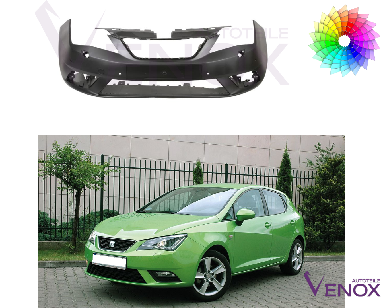 Voor Seat Ibiza 6J Bumper 2012-2016 PDC SRA Voor gespoten in de gewenste kleur - Afbeelding 2