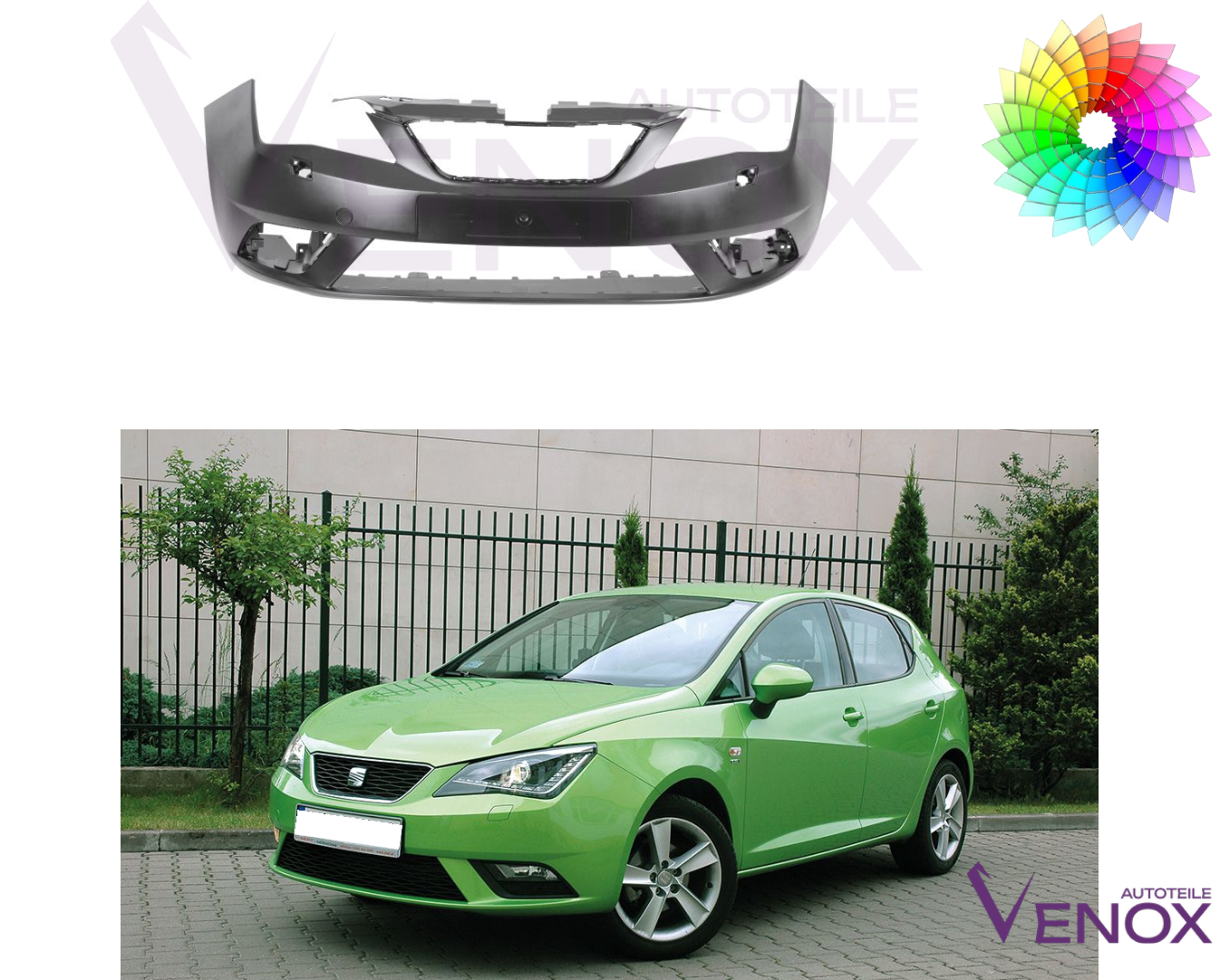Voor Seat Ibiza 6J Bumper 2012-2016 SRA Voor gespoten in gewenste kleur - Afbeelding 2