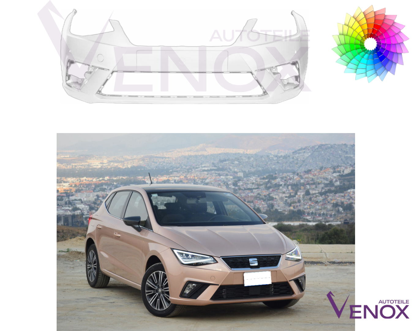 Voor Seat Ibiza bumper PDC vanaf 2017 Voor gespoten in de gewenste kleur - Afbeelding 2