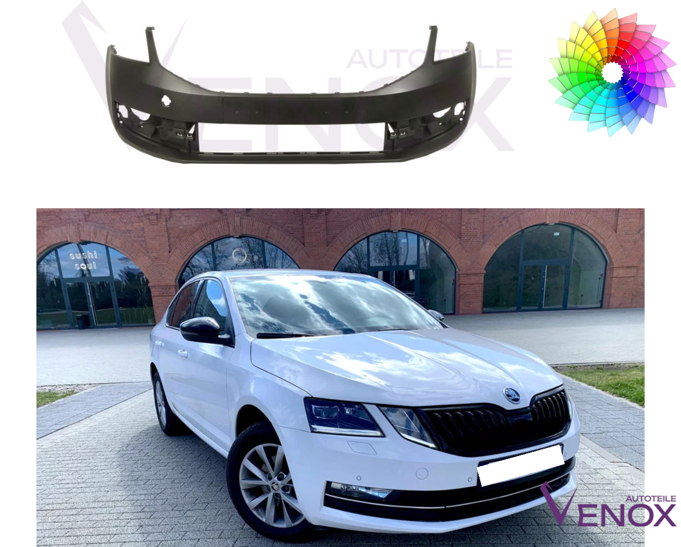 Voor Skoda Octavia 5E 2017-2020 Voorbumper +/- PDC Gespoten in de gewenste kleur - Afbeelding 2