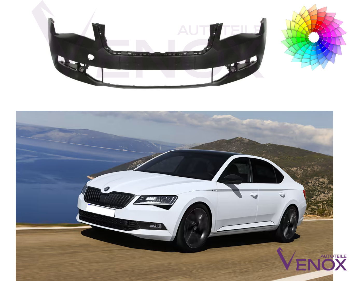 Voor Skoda SuperB 3V vanaf 2015 Voorbumper gespoten in de gewenste kleur - Afbeelding 2