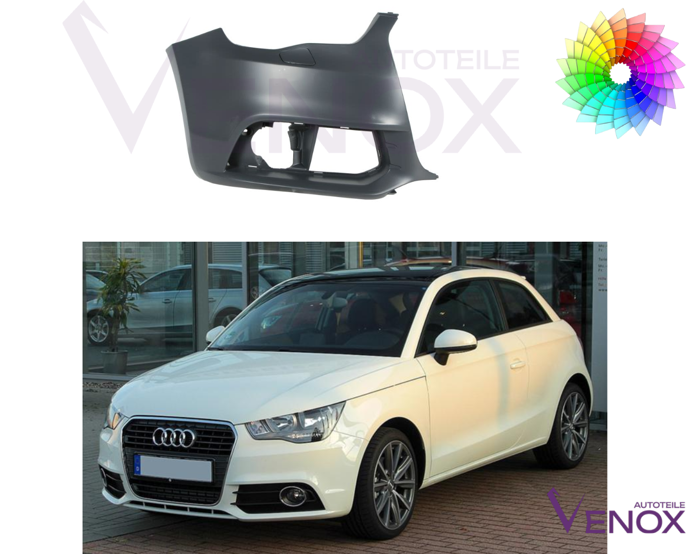 Voor Audi A1 2010-2015 SRA bumper rechtsvoor gespoten in gewenste kleur NIEUW - Afbeelding 2
