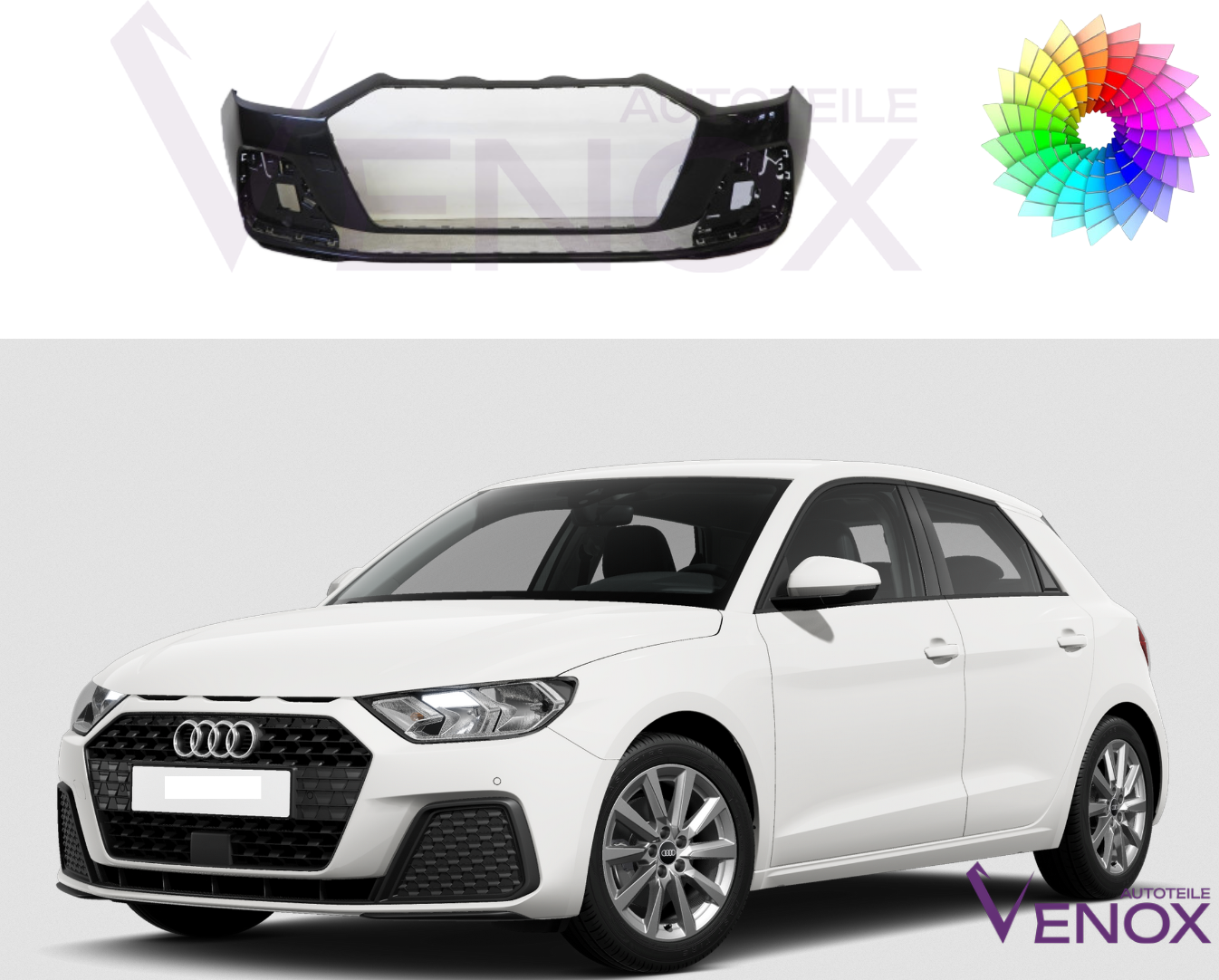 Voor Audi A1 vanaf 2018 Voorbumper gespoten in de gewenste kleur NIEUW - Afbeelding 2