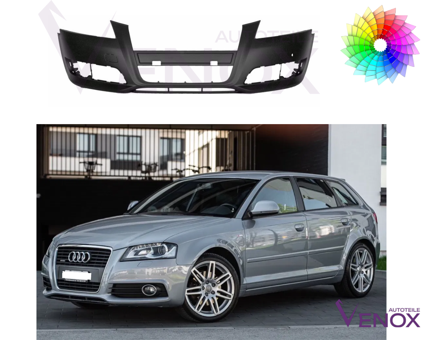 Voor Audi A3 8P 2008-2013 PDC voorbumper gespoten in kleur naar keuze - Afbeelding 2