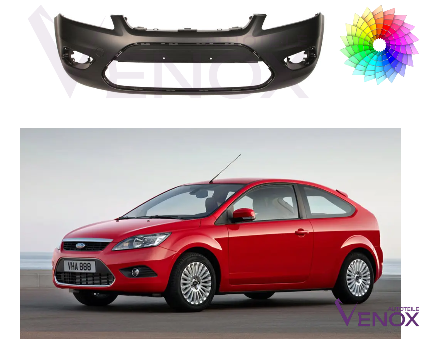 Voor Ford Focus Mk 2 2008-2010 Voorbumper gespoten in de kleur van je keuze - Afbeelding 2