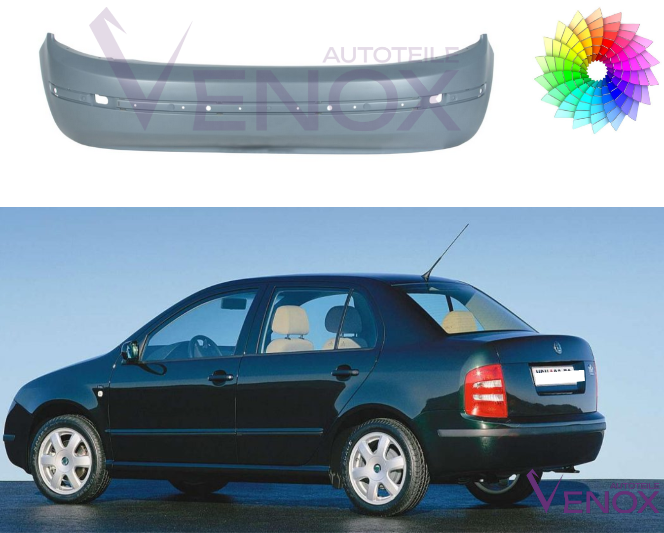 Voor Skoda Fabia 6Y 00-07 Achterbumper gespoten in de gewenste kleur NIEUW - Afbeelding 2