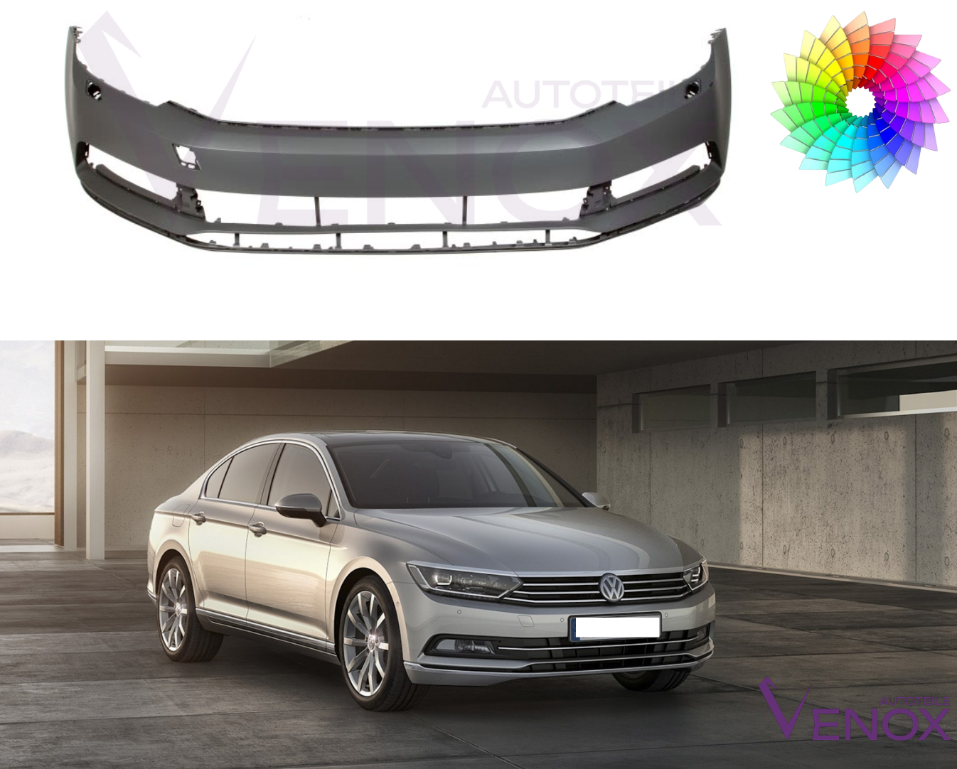 Voor VW Passat B8 vanaf 2014 Highline voorbumper gespoten in de gewenste kleur - Afbeelding 2