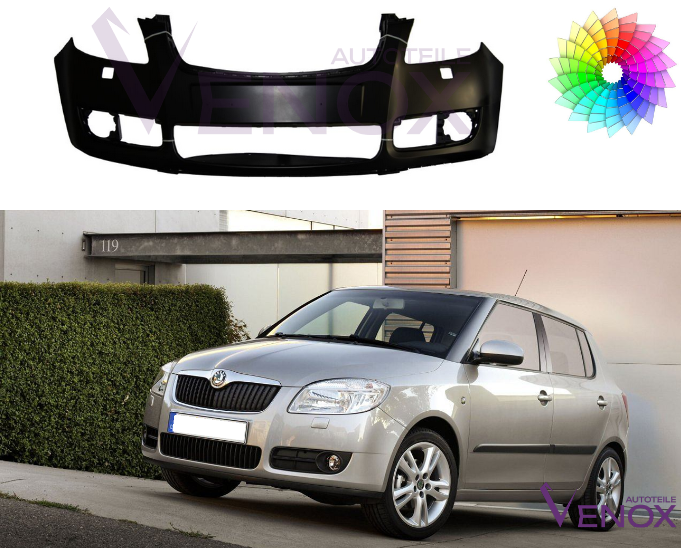 Voor Skoda Fabia Roomster 5J 07-10 Voorbumper SRA Gespoten in de gewenste kleur - Afbeelding 2