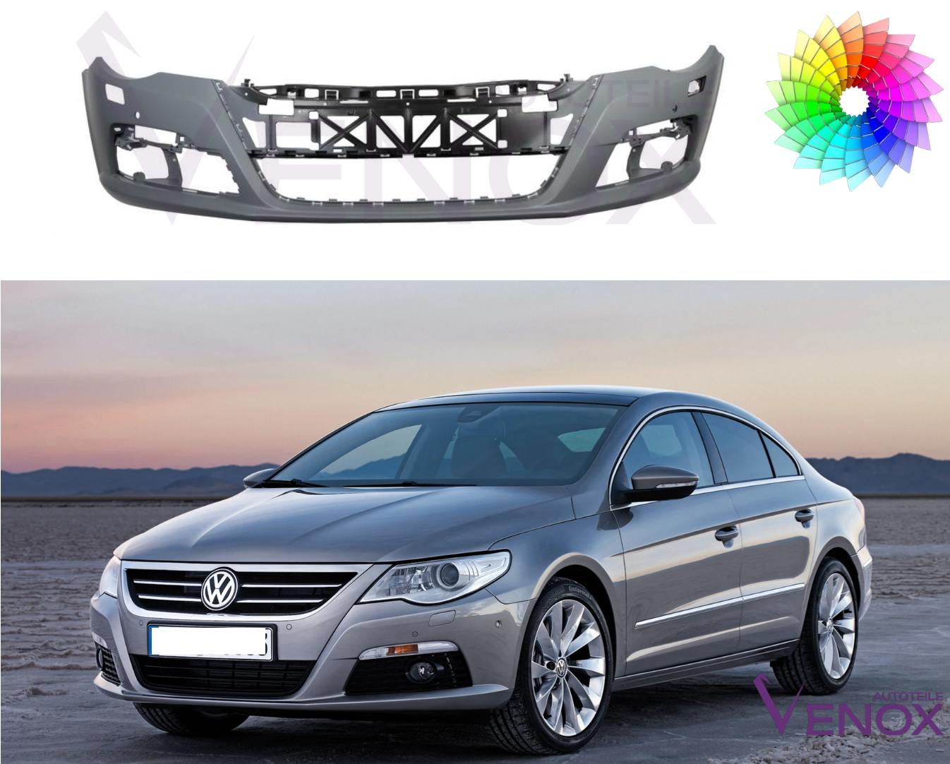 Voor VW Passat CC 357 08-12 SRA 4x PDC voorbumper gespoten in de gewenste kleur - Afbeelding 2