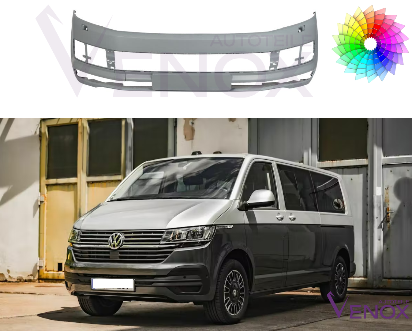 Voor VW T6 vanaf 2015 Sra voorbumper gespoten in de gewenste kleur - Afbeelding 2