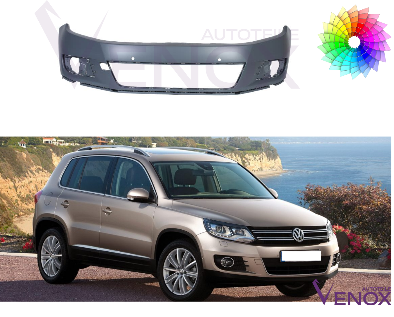Voor VW Tiguan 2011-2016 4 PDC voorbumper gespoten in gewenste kleur - Afbeelding 2