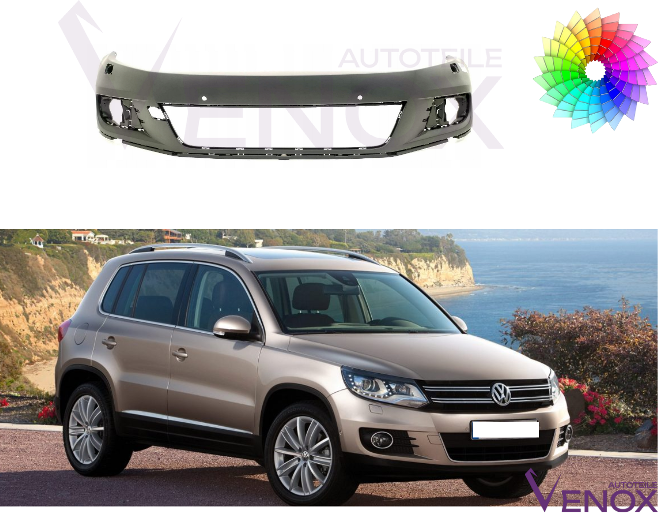 Voor VW Tiguan 2011-2016 PDC SRA voorbumper gespoten in de gewenste kleur - Afbeelding 2
