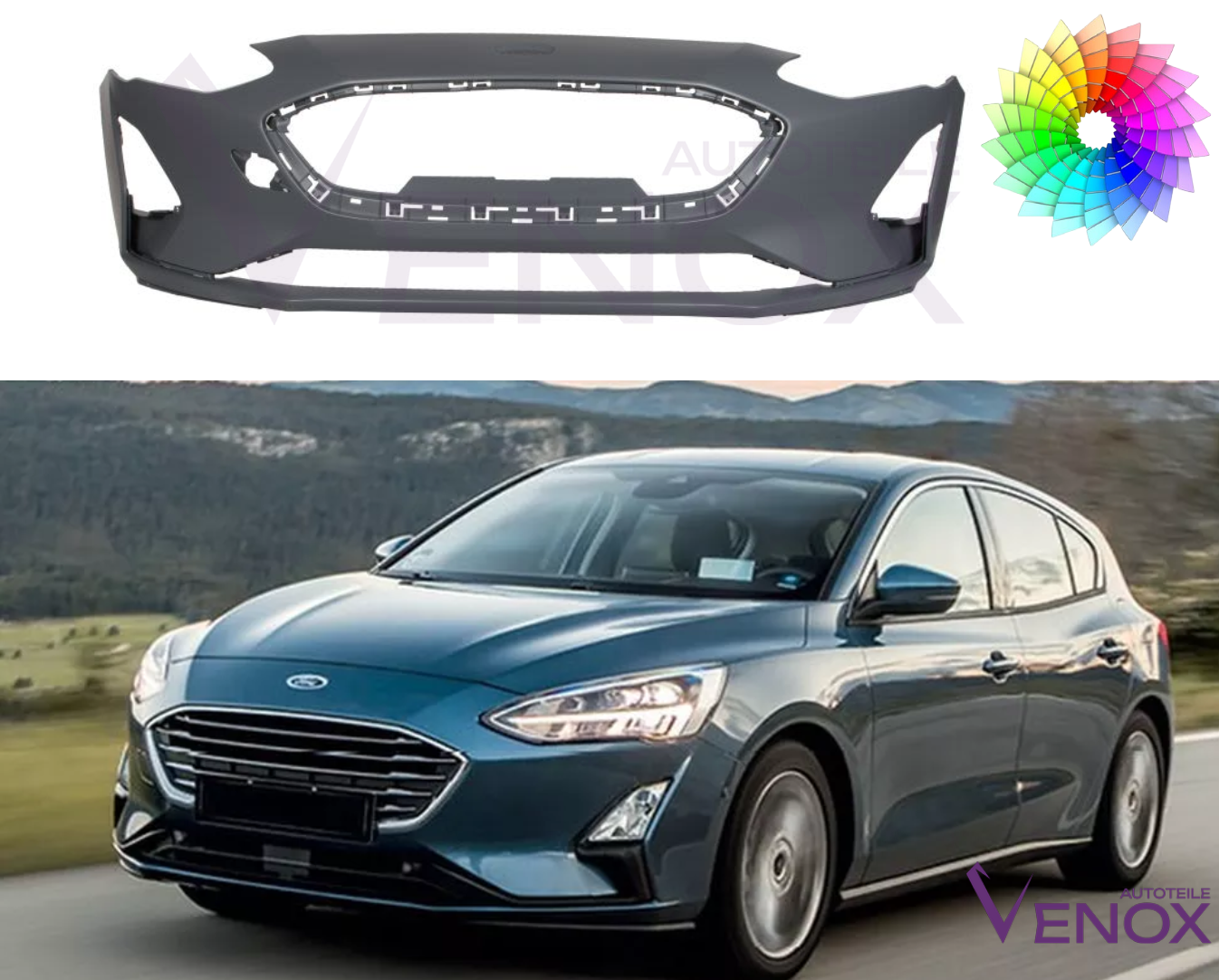 Voor Ford Focus Mk 4 vanaf 2018 2xPDC voorbumper gespoten in de gewenste kleur - Afbeelding 2