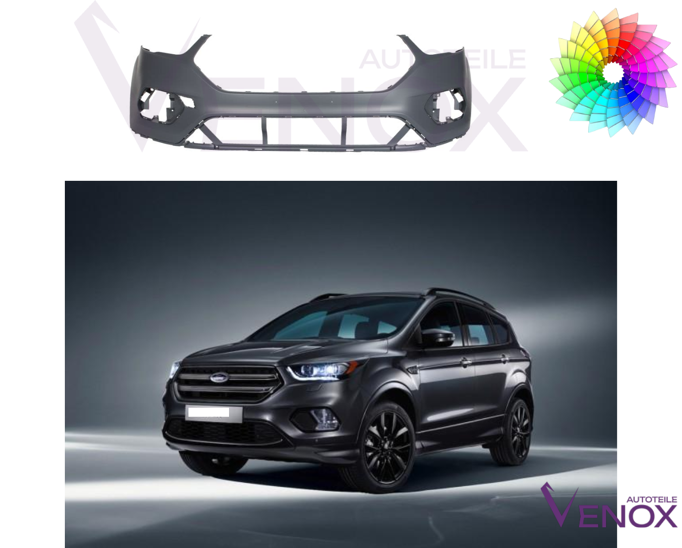 Voor Ford Kuga 2016-2020 2x PDC SRA voorbumper gespoten in gewenste kleur NIEUW - Afbeelding 2