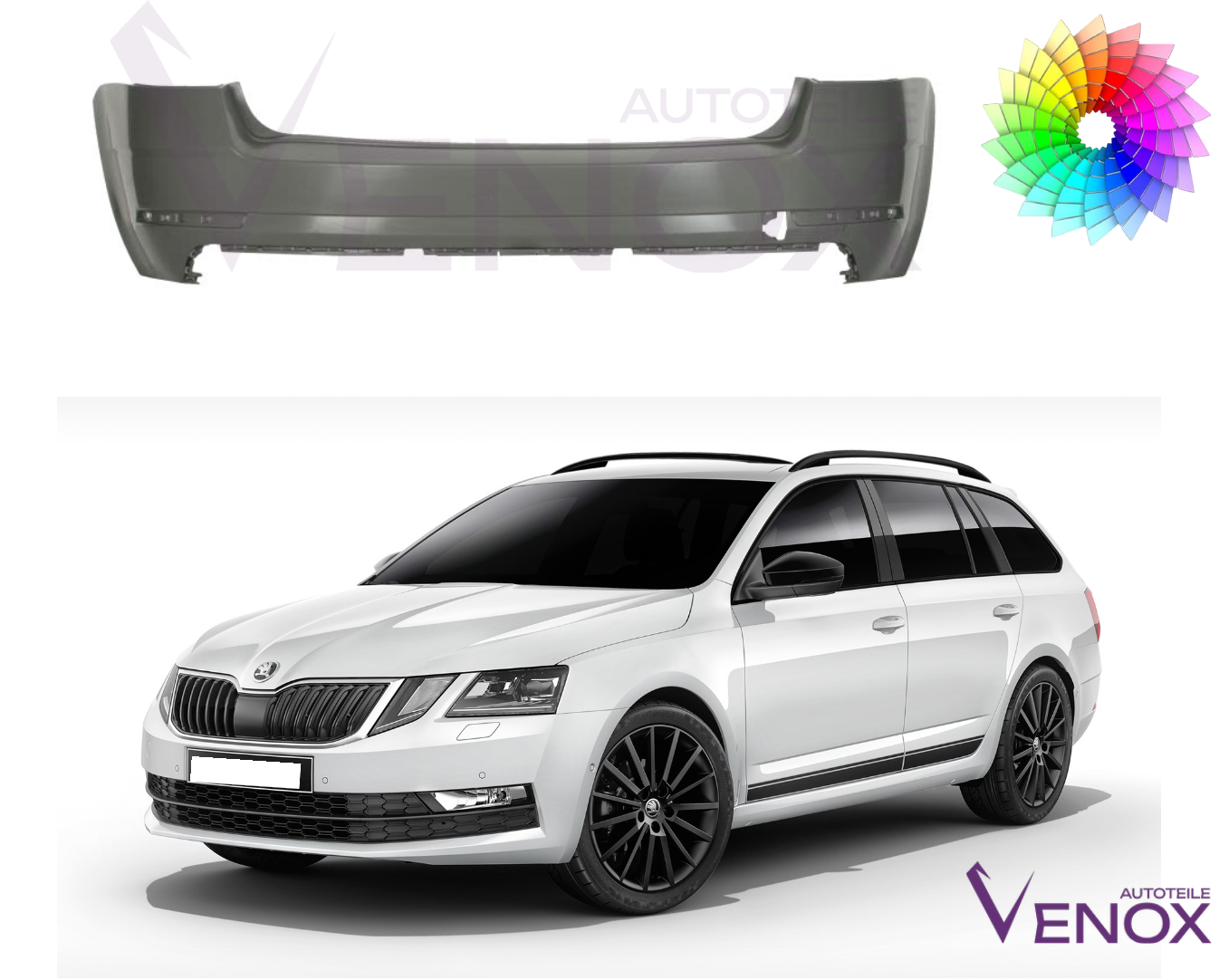 Voor Skoda Octavia 5E Estate 17-20 +-PDC Achterbumper gespoten in kleur naar keuze - Afbeelding 2