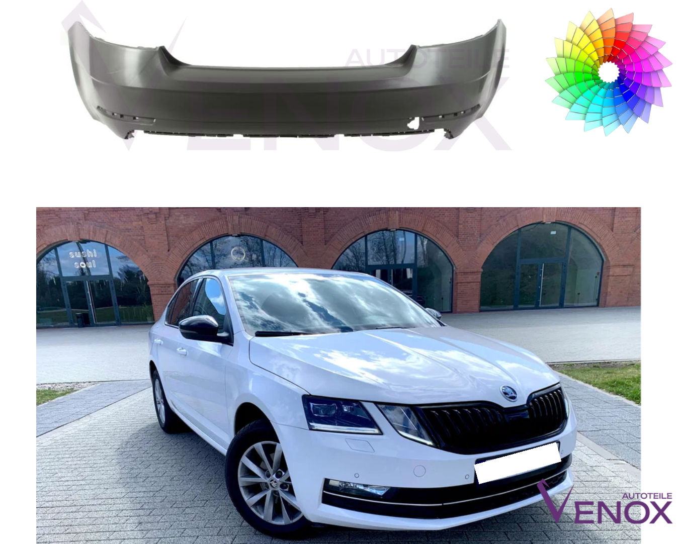 Voor Skoda Octavia 5E 17-20 PDC achterbumper gespoten in de gewenste kleur - Afbeelding 2