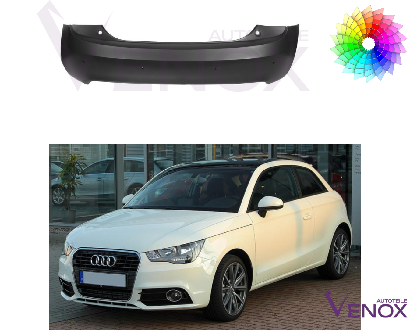 Voor Audi A1 2010-2015 8X PDC achterbumper gespoten in gewenste kleur - Afbeelding 2