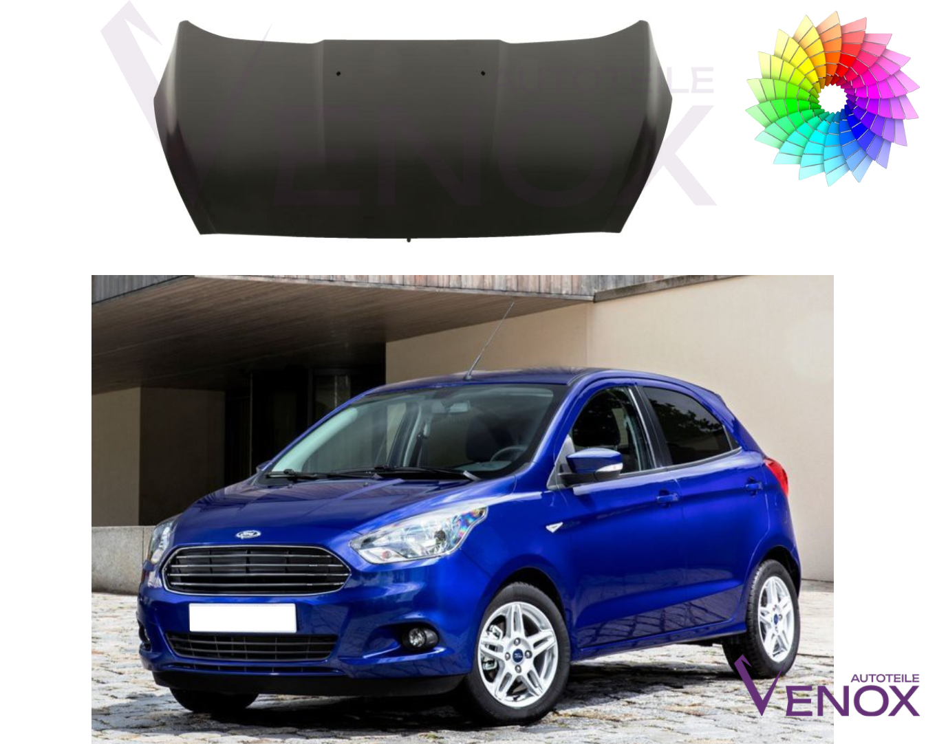 Voor Ford KA+ vanaf 2016- motorkap in de gewenste kleur gespoten nieuw - Afbeelding 2