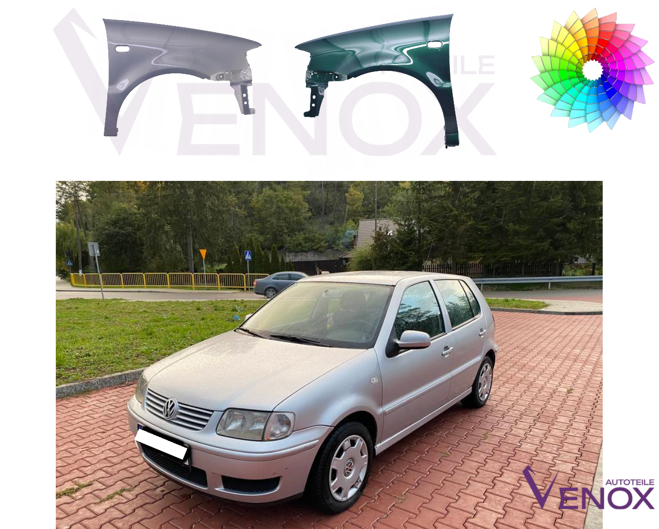 Voor VW Polo 6N2 99-01 Spatbord rechtsvoor gespoten in kleur naar keuze - Afbeelding 2